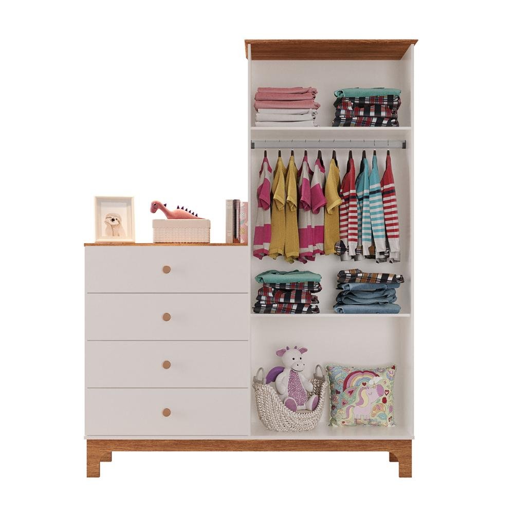 Quarto Infantil Berço e Roupeiro Cômoda Antonella 4 Gavetas 2 Portas Off White/caramelo Móveis - 5