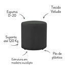 Ver imagem 3 de Puff Decorativo Viena Redondo Pé de Plastico e Tecido Veludo:cinza