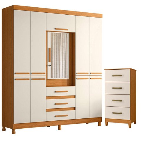Guarda Roupa Casal New Fusion 10 Portas e Cômoda Mobi Cinamomo Off White - Móveis Albatroz