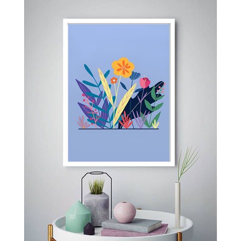 Quadro Decorativo Abstrato Ramos Flores - 70x50cm:moldura Preta