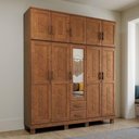 Ver imagem 4 de Guarda Roupa Casal com Espelho 10 Portas Aplique 2 Gavetas Madeira Maciça Lorie F06 Castanho - Lyam