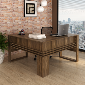 Mesa para Escritório 136cm em L com Detalhe Ripado ME4145