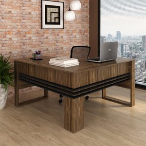 Mesa para Escritório 136cm em L com Detalhe Ripado ME4145