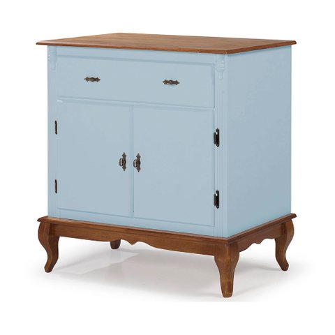 Balcão Buffet Aparador Florença 2 Portas 1 Gaveta Pés Luiz Xv - Laca Azul Bebê/ Imbuia