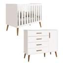 Ver imagem 2 de Kit Quarto Bebê Berço Americano 2 em 1 Comoda Sapateira Isis Branco Fsco Infantil Pés Retrô Reller