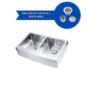 Kit Cuba Dupla Sa202 + Válvula com Cesto Aço Inox