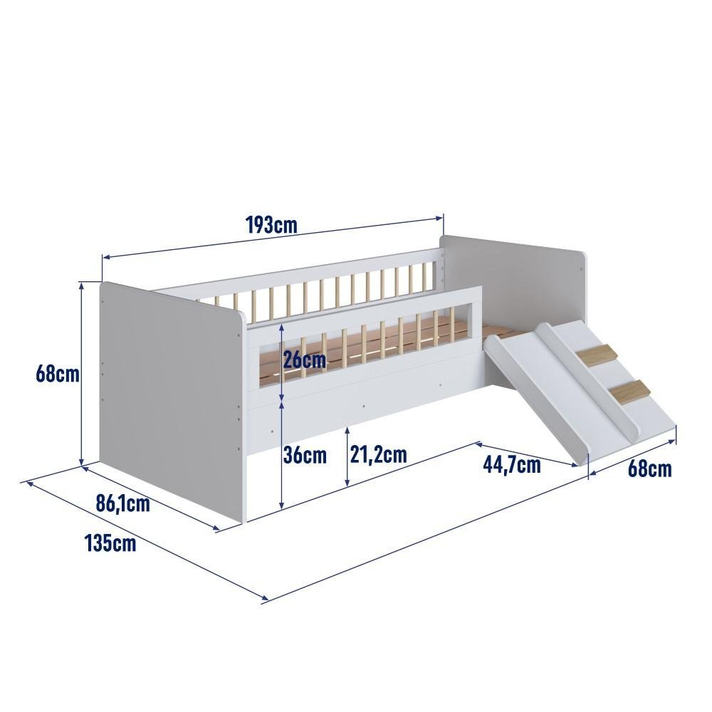 Cama Montessoriana de Solteiro com Escada e Escorrega Linha Affetto Aft010 Completa Móveis-branco - 3