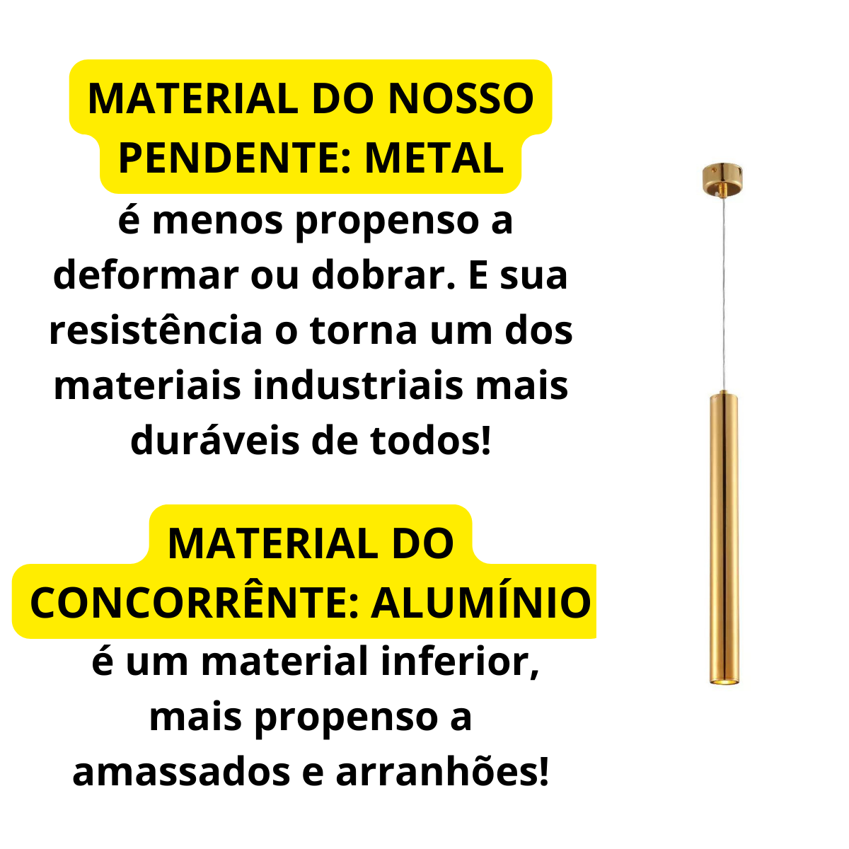 Pendente Tubo Tubeto Dourado Lustre Sala Cozinha Ilha Quarto 4cmx40cm Lâmpada Led Inclusa Inl69 - 2