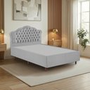 Ver imagem 1 de Kit Cama Box Casal + Cabeceira Estofada em Madeira Maciça Curva Provençal com Capitonê Cinza/Linho