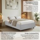 Ver imagem 7 de Kit Cama Box Casal + Cabeceira Estofada em Madeira Maciça Curva Provençal com Capitonê Cinza/Linho