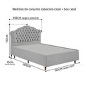 Ver imagem 5 de Kit Cama Box Casal + Cabeceira Estofada em Madeira Maciça Curva Provençal com Capitonê Cinza/Linho