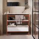 Ver imagem 2 de Armário Multiuso Gabinete Banheiro Industrial 1 Gaveta Thor Branco Cedro com Bronze - Rede Móveis