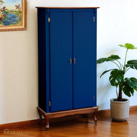 Adega de Vinho 2 Portas e Pés Luiz Xv 2073 Florença - Laca Azul Bic/imbuia