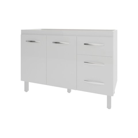 Balcão Armário Gabinete para Pia de Cozinha 118 Cm Bruna 2 Portas e 3 Gaveta Branco