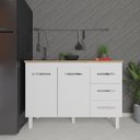 Ver imagem 3 de Balcão Armário Gabinete para Pia de Cozinha 118 Cm Bruna 2 Portas e 3 Gaveta Branco
