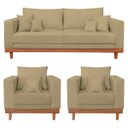 Ver imagem 1 de Kit 2 Poltronas Living + Sofá 3 Lugares com Base Madeira Suede Cor:capuccino