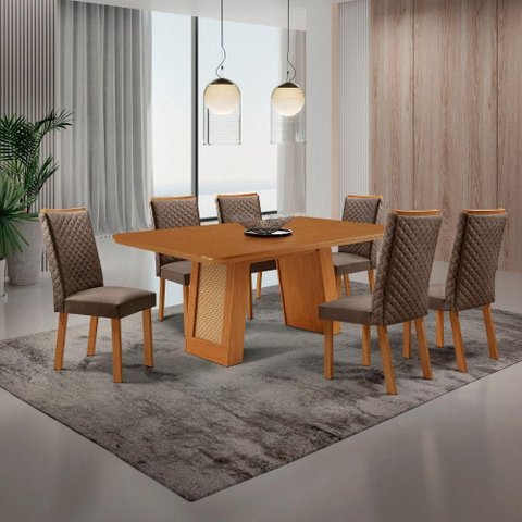 Conjunto Mesa e Cadeiras Carolina Lira 6 Lugares MDF 180cm Marrom Moderna