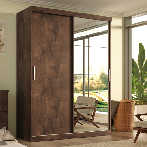 Guarda Roupa Solteiro Roma 2 Portas Corre 2 Gavetas com Espelho