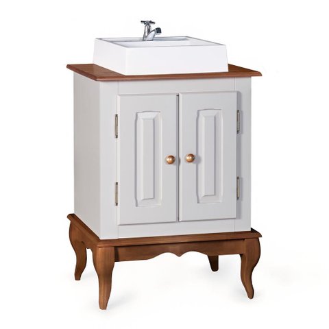 Gabinete para Banheiro 2 Portas com Cuba Dália 3057 - Off White/imbuia Glazer