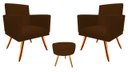 Ver imagem 1 de Kit 2 Poltronas Decorativa Nina + Puff Redondo Suede Marrom Pés Madeira Mz Decor