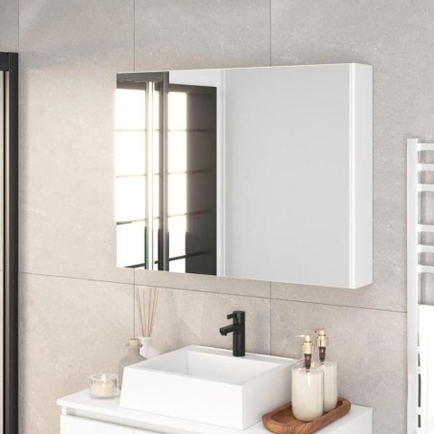 Espelheira para Banheiro Aurora 80cm com Espelho 2 Portas Branco - Faema Móveis