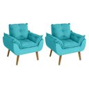 Ver imagem 1 de Kit 02 Poltrona/cadeira Decorativa Glamour Opala com Pés Quadrado Azul Turquesa