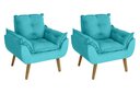 Ver imagem 1 de Kit 02 Poltrona/cadeira Decorativa Glamour Opala com Pés Quadrado Azul Turquesa
