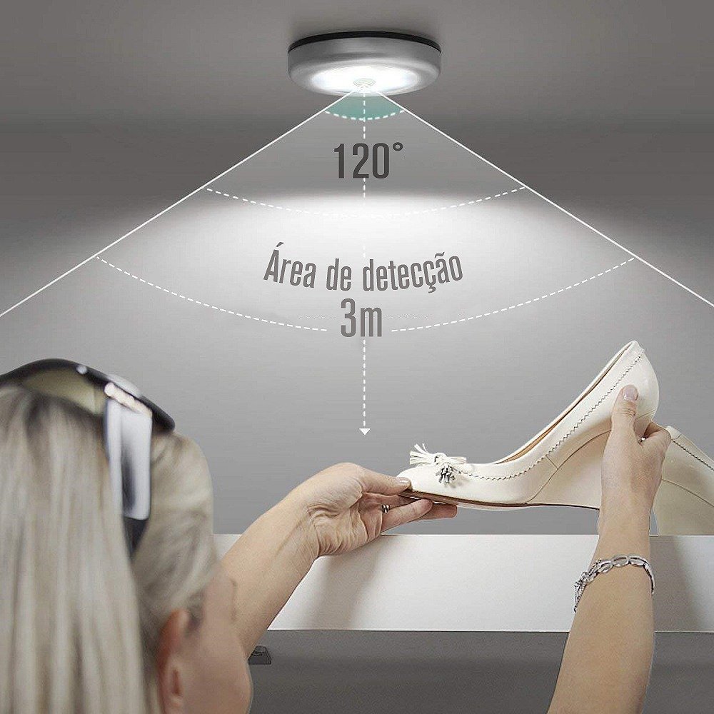 Lâmpada Luminária De Emergência Led Sensor Presença +3pilhas:6500K - 4