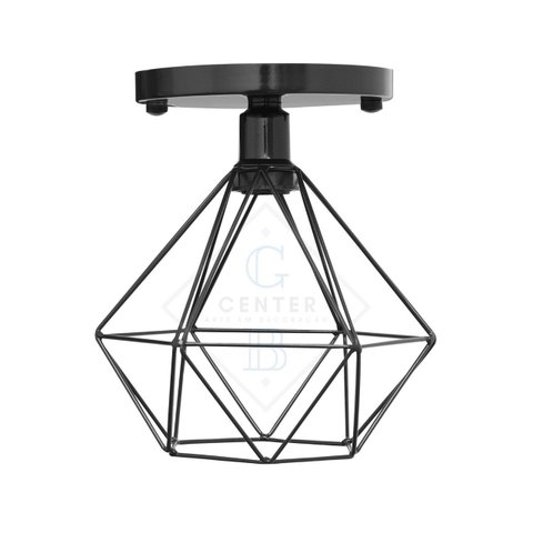 Lustre de Teto Industrial Plafon Retrô Aramado Diamante Preto