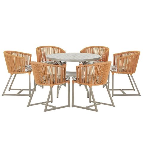 Mesa e 6 Cadeiras de Jantar Noronha Fendi E6 Trama Original Terra Cota