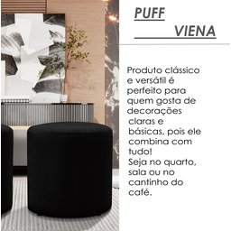 Puff Banqueta Viena Decorativo Redondo Veludo Preto - 4