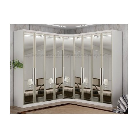 Guarda Roupa 100% Mdf Espelhado 9 Portas 6 Gavetas - Linea-branco - Móveis Novo Horizonte