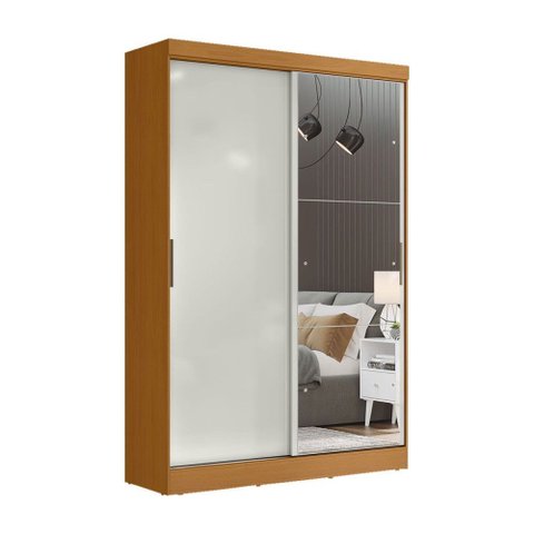 Guarda-roupa Casal Quioto 2 Portas 2 Gavetas com Espelho Cinamomo/off White - Mx Móveis