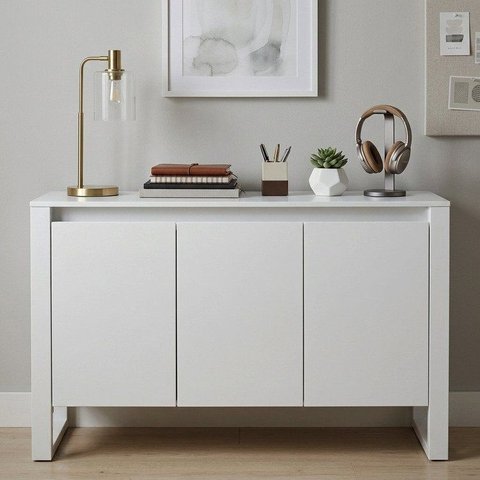 Balcão para Escritório 136cm com 3 Portas e 1 Prateleira ME4147 Branco