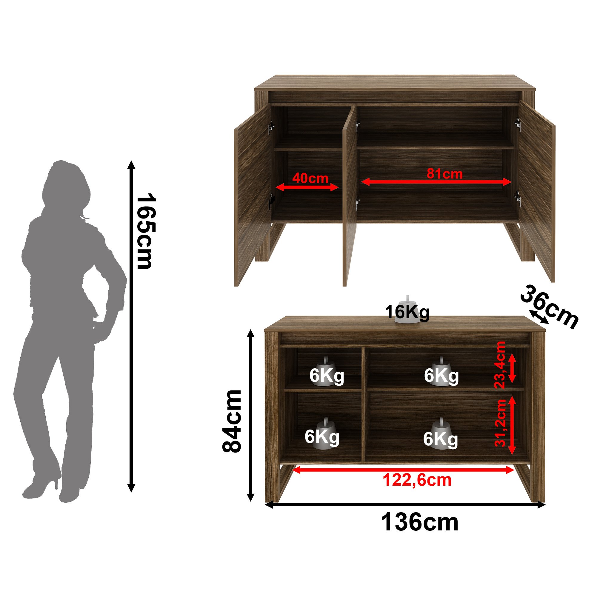 Balcão para Escritório 136cm com 3 Portas e 1 Prateleira ME4147 - 6