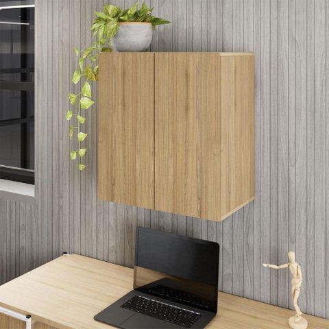 Armário Aéreo Escritório 60cm X 36cm 2 Portas F5 Office Cor:macadâmia