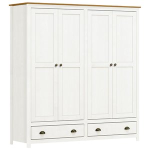 Guarda Roupa Casal 4 Portas 2 Gavetas Madeira Maciça Mazzaro F06 Branco Freijó - Lyam Decor