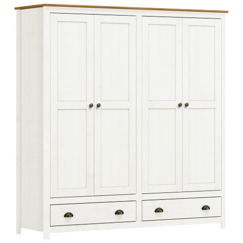 Guarda Roupa Casal 4 Portas 2 Gavetas Madeira Maciça Mazzaro F06 Branco Freijó - Lyam Decor