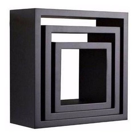 Kit 3 Nichos Decorativo Mdf Quadrado Quarto Sala Decoração Escritório Casa - Preto Tx