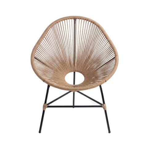 Poltrona Design Moderno em Corda Nautica Confortavel Bege Acapulco