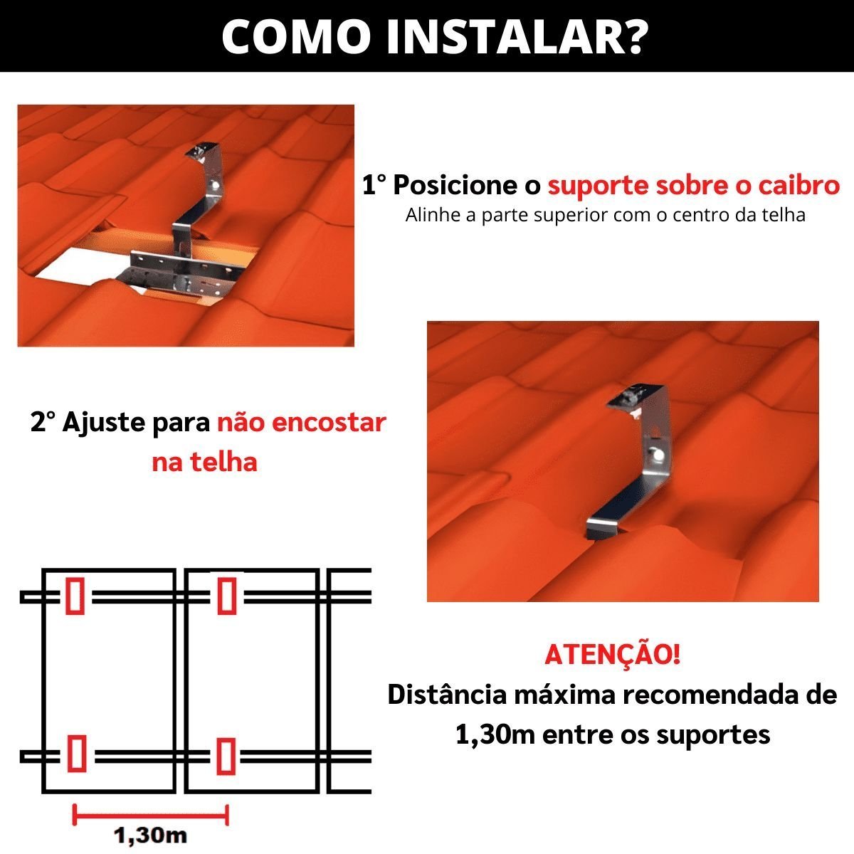 Estrutura Suporte Fixador Placa Painel Solar Alumínio e Inox Para Telha Cerâmica e Cimento | Perfil  - 5