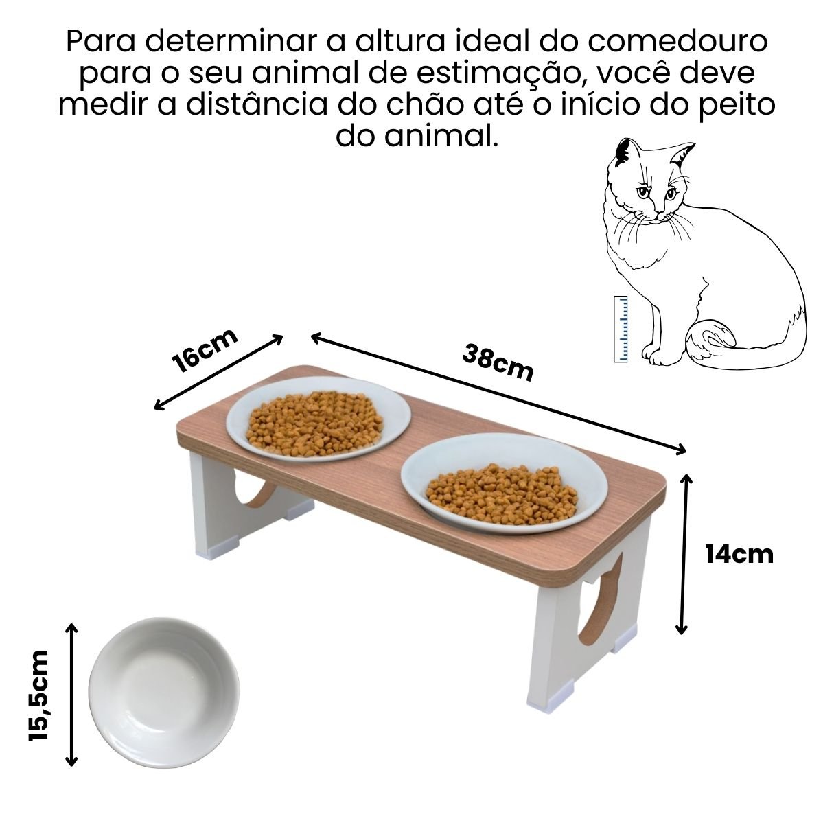 Comedouro Bebedouro Duplo Pet Mdf Elevado Gato - 2