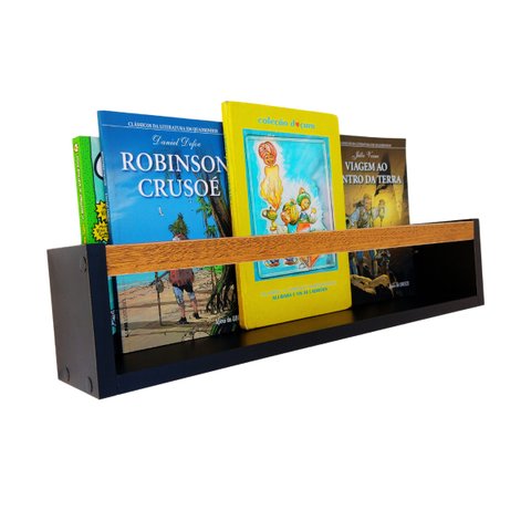Prateleira para Livros Infantis Nicho Organizador Pelúcia Quarto de Criança Mdf Preto 55 Cm:madeira
