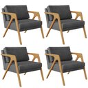 Ver imagem 1 de Kit 4 Poltrona Decorativa para Sala Pietra Estrutura de Madeira L02 Linho Cinza Escuro - Lyam