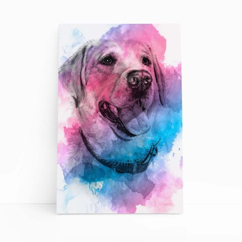 Quadro Cachorro Labrador Aquarela Tinta Canvas 30x40cm