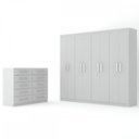 Ver imagem 3 de Guarda-Roupa Casal 8 Portas e Cômoda 10 Gavetas Branco - Pm