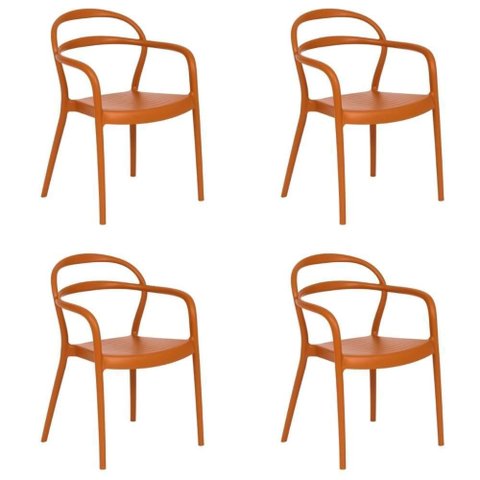 Kit 4 Cadeiras Tramontina Sissi com Braços Plástico Polipropileno Terracota Tramontina