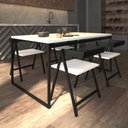 Ver imagem 2 de Mesa Branca para 4 Lugares Madeira Metal Sala de Jantar Cozinha Retangular Base Preta 160x90cm