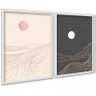 Kit 2 Quadros Montanhas Rosa Cinza Abstrato 24x18cm:moldura Branca - 2