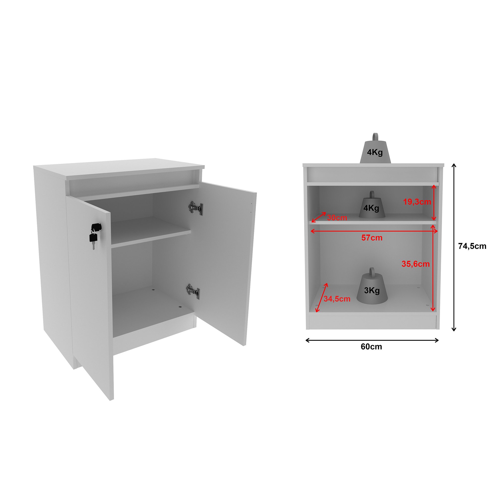 Balcão para Escritório 60cm com 1 Prateleira 2 Portas e Chave ME4149 - 6